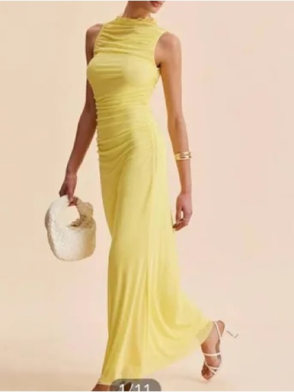 Commense Lemon Yellow Sleeveless Ruched Maxi Dress